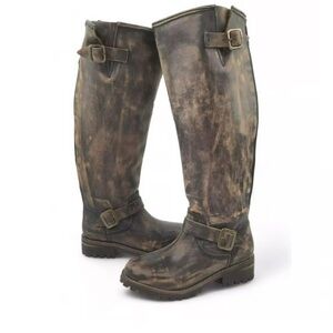 Distressed Brown Knee-High Boots with Buckles : Freebird : distressed brown